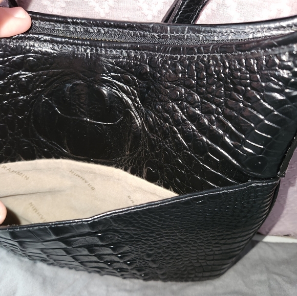 Brahmin Black Crocodile-Embossed Shoulder Bag with Gold Hardware - Picture 4 of 9